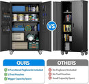 Upgraded Wide & Deep Extra Large Metal Storage Cabinet on Wheels,Lockable Garage Cabinets with 3 Pegboards,2 Tool Pouches for Garage,Office,Assembly Required,Black,43.3''W x 21.6''D x 72''H by GreenHaven Gardens