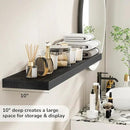 Floating Shelves - 10.3 Inch Deep Wall Shelf for Decor & Storage - Wall Mounted Display Shelving with Invisible Heavy-Duty Metal Bracket - 48" W x 10.3" D x 1.8" H - Set of 1 - Rustic Black by CozyNest Decor