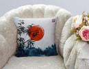 TSSOHU Throw Pillow Cover Japanese Bamboo Pillow case Asian Ink Painting Black Tree Stems Red Sun Mountains Decorative Pillow Case Funny Home Decor Square 18 x 18 Inch Cushion Pillowcase by CozyNest Decor