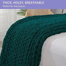 Bigacogo Chunky Knit Throw Blanket for Couch, 40x40 inches, 100% Hand Knitted with Thick Jumbo Chenille Yarn, Cozy Soft Large Rope Knot Cable Crochet Blankets for Sofa Bed Living Room, Dark Green by CozyNest Decor
