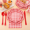 175 Pcs Red Gingham Plates and Napkins Party Supplies - Red and White Checkered Plates Sets Serve 25 Guests - Scalloped Gingham Paper Plate for Birthday Picnic BBQ Christmas Party Decorations by CozyNest Decor