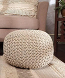 REDEARTH Round Pouf Ottoman - Cable Knitted Boho Poof - Home Décor Cord Pouffe Handmade Circular Footrest for Living Room - Bedroom - Kids Bedroom - 100% Cotton Pouf (19.5"x19.5"x14") - Ivory by CozyNest Decor