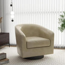 Swivel Barrel Accent Chair, Modern Round Faux Leather Arm Chair for Living Room, Bedroom, Comfy Club Reading Chairs for Adults, Faux Leather, Cream, Set of 1 by CozyNest Decor