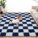 Super Soft Rug for Bedroom, 8x10 ft Blue and White Area Rug Classic Checkered Shaggy Anti-Skid High Pile Soft Fluffy Rug Fuzzy Carpet for Living Room Bedroom Kids Room Nursery, Dorm by TinyTreasures Baby Boutique