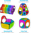 Playz 5pc Kids' Play Tents & Tunnels - Ball Pit for Toddlers, Basketball Hoop, Crawling Tubes, Pop-Up Playhouses, Baby Obstacle Course for Indoor or Outdoor Use by TinyTreasures Baby Boutique