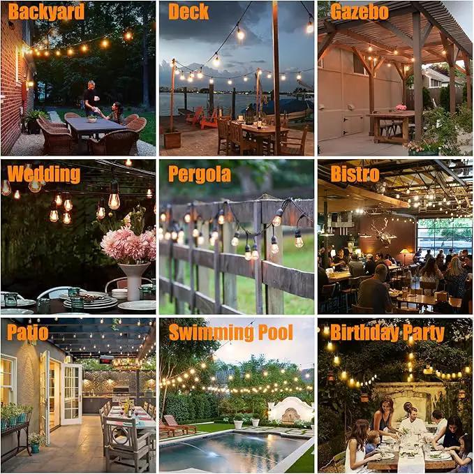 Achin Outdoor String Lights 150 Feet LED Waterproof Patio Lights with 50 Shatterproof Dimmable Warm Edison Bulbs String Lights for Outdoor Gazebo Bistro Wedding Birthday Party Lights, Connectable, photo 6 of 6