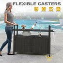 DWVO Patio Bar Table,Outdoor Kitchen Island with Glass Top,Rattan Patio Storage Cabinet with Wheels,Bar Cart for Poolside and Backyard,Black by CozyNest Decor