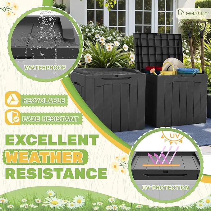 Greesum 31 Gallon Deck Box for Outside, All Weather Outdoor Storage Boxes for Patio Furniture Set, Package Delivery Box,Garden Tools, Gray(Set of 2), photo 5 of 7