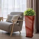 KOL 28''H. Tall Galvanized Steel Glazed Planter with Saucer, Set of 2, Planter Pots with Insert for Indoor & Outdoor Use, Decorative Flower Plant Pots for Front Porch, Patio, Deck - Reddish Brown by GreenHaven Gardens