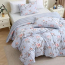 ABREEZE Floral Duvet Cover King Size Set Bird Flowers Bedding Set 100% Brushed Cotton Bedding Collection 1 Duvet Cover with 2 Pillowcases Grey by CozyNest Decor