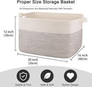 OIAHOMY 65L Blanket Basket, Cotton Rope Woven Blanket storage for Living Room, Rectangle Woven Baskets for Storage, 20''×16''×12'', Black and White by TinyTreasures Baby Boutique