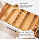 Adjustable Kitchen Drawer Organizer for Utensils and Junk, Food-Safe Contract Grade with 100% Sustainable Wood, Expandable from 19 to 33 Inches Wide - Natural Bamboo by CozyNest Decor