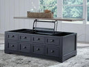 Signature Design by Ashley Wildenauer Farmhouse 2-Drawer Lift-Top Coffee Table with 2 Storage Bins Under Top and Casters, Light Brown & Black by CozyNest Decor