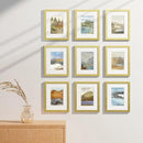 Vittanly 8x10 Picture Frames Set of 9, Shatter Resistant Plexiglass, Display 5x7 Pictures with Mat or 8x10 without Mat, Photo Frames for Wall or Tabletop, Engineered Wood, Gold by CozyNest Decor