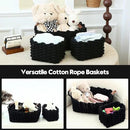 Sea Team 3-Pack Rectangle Woven Cotton Rope Storage Baskets with Handles, Shelf Basket, Closet Organizers, 3-in-1, Black by CozyNest Decor