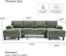 LINSY HOME Sectional Couch, 111'' W Corduroy U Shaped Sofa with Sleepable Armrests, 4 Seat Couch with Double Chaises, Deep Seat Sofa for Living Room, Army Green by CozyNest Decor
