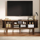 LINSY HOME TV Stand for 65" TV, Mid-Century Modern 58" Entertainment Center with Sliding Tambour Door and Storage Cabinet, Cruved TV Media Console Table for Living Room, Bedroom, Walnut by CozyNest Decor