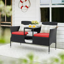Flamaker Outdoor Furniture Patio Loveseat Wicker 2-Seat with Built-in Table and Cushions Rattan Porch Chairs Bench for Balcony, Lawn, Backyard (Red) by CozyNest Decor