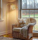 Oneach Arc Floor Lamp for Living Room,Rattan Boho Floor Lamp with Hand-Woven Wicker & Fabric Shade, Foot Switch,Gold Metal Base & Pole,Farmhouse Standing Lamp for Bedroom Corner,Office,Reading by CozyNest Decor