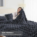 Cozy Faux Fur Throw Blanket for Bed-Warm Fuzzy Throw Blanket, Soft Plush Thick Bubble Blankets for Bedroom and Living Room, Furry Luxury Blanket, 90 x 90, Grey by CozyNest Decor