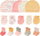 Newborn Baby Boy Girl Caps Mittens Socks Set Cotton Baby Essentials Accessories (Hats+Gloves+Socks) by TinyTreasures Baby Boutique