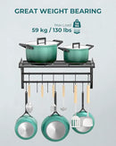OROPY 23 Inch Wall Mounted Pot Rack Storage Shelf with 2 Tier Hanging Rails 12 S Hooks included, Ideal for Pans, Utensils, Cookware, Plant Black by CozyNest Decor