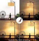 Floor Lamp for Living Room Bedroom Farmhouse Arc Rattan Boho Standing Lamp with Remote Dimmable Black Wicker Bamboo Lamp Shade Floor Light Adjustable Tall Lamp Industrial Floor Lamps Bohemian by CozyNest Decor