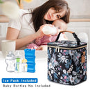 Breastmilk Cooler Bag with Ice Pack Fits 6 Baby Bottles Up to 9 Ounce, Baby Bottle Bag with Shoulder Strap for Nursing Mom Daycare, Floral by TinyTreasures Baby Boutique