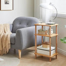 IBUYKE 3-Tier Side Table, Solid Wood Tall End Table with Storage Shelves, Nightstand Bedside Table for Living Room Bedroom Office, No-Tool Assembly, Natural UWST003N by CozyNest Decor
