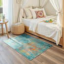 Washable Area Rugs 2'x3' Non-Slip Modern Abstract Soft for Living Room Entryway Bedroom Nursery, Print Pattern, Teal Blue Green Orange Rust Red Colorful by TinyTreasures Baby Boutique