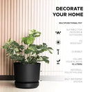 Elly Décor 14 inch Plastic Cylinder Planter Pot with Self-Watering Saucer and Drainage Hole,Lightweight & Extremely Durable, 14"x 14", Charcoal by CozyNest Decor