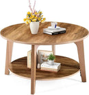 Sweetcrispy Round Coffee Table, 36'' Wood Coffee Tables for Living Room with Storage, 2-Tier Center Circle Counter with Wooded Desktop, 50 lbs Capacity, Anti-Slip Feet, Modern Farmhouse Design, Brown by CozyNest Decor