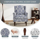 UIXE High Back Floral Accent Chair, Fabric Upholstered Armchair for Living Room, Retro Wingback Arm Chair with Solid Wood Legs, Nailhead Trim Single Sofa Bedroom Reading Seat - Navy Blue by CozyNest Decor