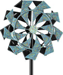 59 inch Outdoor Kinetic Wind Spinner, Double Blade Wind Sculpture with 5 Prong Base, Geometric Metal Windmill for Garden, Lawn & Patio Decoration (Blue Gold) by GreenHaven Gardens