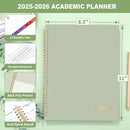 SUNEE Academic Planner 2025-2026 Weekly and Monthly, July 2025-June 2026, 8.5"x11", Tabs, Note Pages, Pockets, Bookmark, Flexible Cover, Spiral Binding, Sage Green by TinyTreasures Baby Boutique