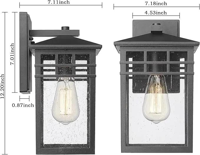 Outdoor Light Fixture Wall Mount, Modern Exterior Lights Fixture Wall Sconces with Seeded Glass for Front Porch, Farmhouse Waterproof Black Carriage Lantern Lamp Outside for Home, Garage, 2 Pack, photo 4 of 9