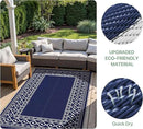 GENIMO Outdoor Rug Waterproof for Patio Decor, 9'x12' Foldable Reversible Plastic Straw Carpet for Travel Trailers, Outside Area Mat for Rv, Deck, Picnic, Porch, Camper, Balcony, Beach, Blue & White by CozyNest Decor
