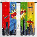 Superhero Rod Pocket Blackout Curtains for Boy Girl Bedroom, City War Explosion Comics Art Home Energy Efficient Light Filtering Window Curtain for Living Room, 84x63 inch by TinyTreasures Baby Boutique