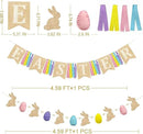 Easter Party Decorations Burlap Rabbit Bunny 3D Felt Egg with Wood Beads Garland Felt Easter Sign Burlap Pennant Banner Flag with Pastel Ribbon for Easter Spring Birthday Baby Shower Party Supplies by CozyNest Decor