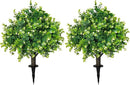 Artificial Boxwood Topiary Ball Trees 21.6" Tall UV Resistant Artificial Bushes, Set of 2 Faux Plants with Spike Easy to Push in The Ground for Indoor Outdoor Garden by GreenHaven Gardens