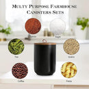 Black Ceramic Canister Set with Wooden Lid, 3-Piece Food Storage Jars for Kitchen Counter, Storage Container for Coffee, Tea, Spice, Sugar, Grains, Salt by CozyNest Decor