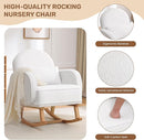 Rocking Chair Nursery with Ottoman, Upholstered Glider Rocker with High Backrest and Side Pocket, Rocking Accent Armchair with Solid Wood Legs for Nursery/Living Room/Bedroom White by TinyTreasures Baby Boutique