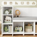 HOSTACK 67" Kids Reading Nook with Bench, Kids Bookshelf and Bookcase with Seat Cushion and 6 Storage Cubbies, Toy Storage Box on Wheels, Toy Chest for Playroom, Bedroom, School, White by TinyTreasures Baby Boutique