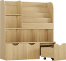 FOTOSOK 47'' Kids Bookshelf with Toy Storage, Multifunctional Bookcase with 5 Storage Cubbies and 3 Movable Drawers, Toy Storager Display Stand, Toy Organizer and Storage for Playroom,Bedroom, Natural by TinyTreasures Baby Boutique
