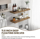 36 Inch Floating Shelves, 12 Inch Deep Floating Shelves for Wall, Floating Shelf with Invisible Brackets, Deep Shelves for Bathroom, Bedroom, Living Room, 2 Pack, Brown by CozyNest Decor