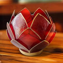 Blooming Lotus Capiz Shell Tealight Candle Holder, Handcrafted Decorative Tea Light Candleholder with Translucent Flower Petals for Ambient Illumination and Natural Elegance, Red by CozyNest Decor