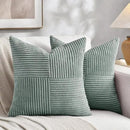 Fancy Homi 2 Packs Grey Blue Euro Decorative Throw Pillow Covers 26x26 Inch for Couch Bed Sofa, Rustic Farmhouse Boho Home Decor, Soft Corss Corduroy Patchwork Textured Square Cushion Case 66x66 cm by CozyNest Decor