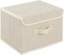 Storage Boxes, Collapsible Storage Bins with Lids, Cotton and linen cloth Storage Baskets with Handle, for Books, Closet, Bedroom, Home, 10.2x7.9x6.7 in, Grey and Beige by CozyNest Decor