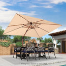 PURPLE LEAF 9' X 12' Double Top Deluxe Wood Pattern Rectangle Patio Umbrella with Base Offset Hanging Umbrella Outdoor Market Umbrella Garden Umbrella, Beige by GreenHaven Gardens