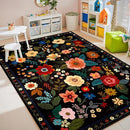 Floral 5x7 Area Rug Machine Washable Soft Print Boho Carpet Non Slip Doormat Low Pile Flower Area Rugs for Living Room Bedroom Nursery Kitchen Dining Room Indoor-Black by TinyTreasures Baby Boutique